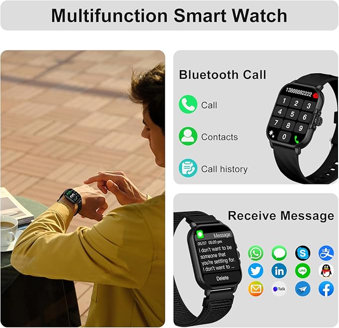 Smart Watches for Men Women Fitness Tracker Watch 2.04 HD Screen Sport Watch with ChatGpt AI Voice 3 Bands Step Counter 24/7 Heart Rate Sleep Monitor Smartwatch for Android iOS (Black)