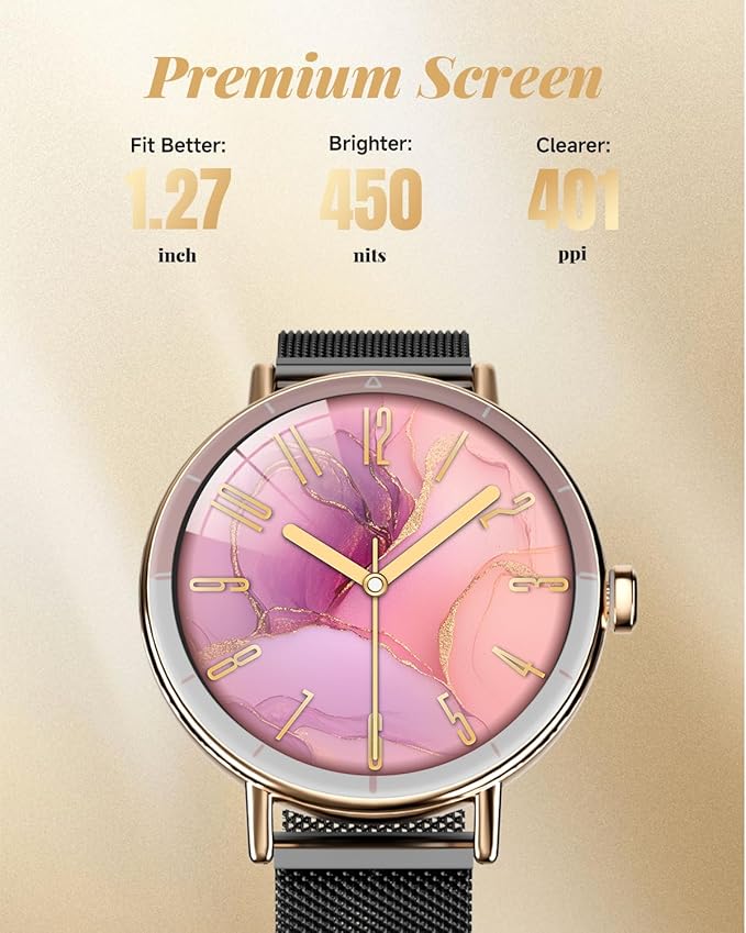 Smart Watch for Women with Two Bands, Fitness Tracker Watch, Heart Rate Monitor, Step Counter, Android & iOS Phones Compatible, Answer/Make Calls, HD Touchscreen, IP68 Waterproof, Black Gold