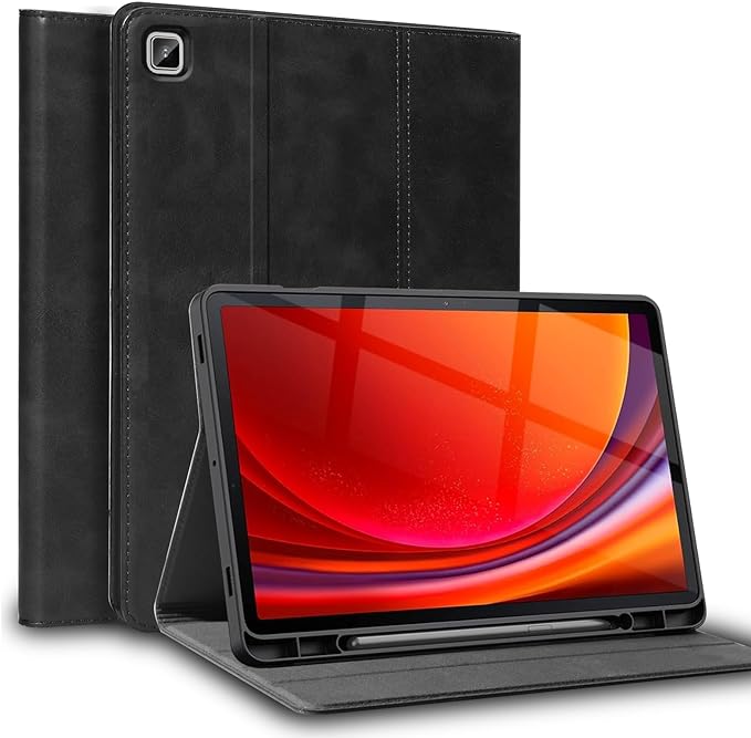 for Samsung Galaxy Tab A7 Lite 8.7 inch Case with S Pen Holder 2021 Model(SM-T220/T225/T227) Genuine Leather Cover Protective Shell.Black