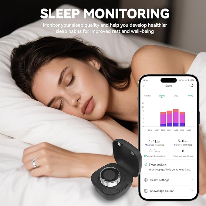 Smart Ring for Men Women with Black Charging Box, Bluetooth, Health Ring , IP68 Waterproof, Fitness Ring Tracks Heart Rate/Sleep/Steps/Sports Activities/Blood Oxygen,non-subscription app (Silver, 12)