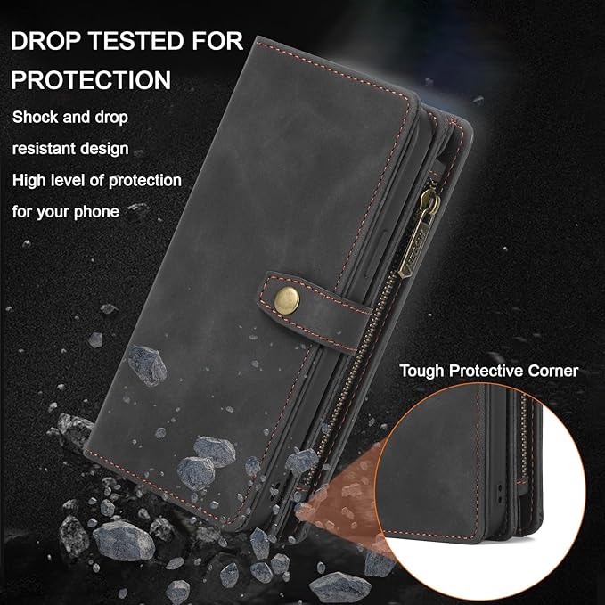 TwoHead Wallet Case Compatible with iPhone 15 Plus,Detachable Magnetic Phone Case,All-Round Shockproof Protective Leather Phone Case with Card Holder,6.7 in