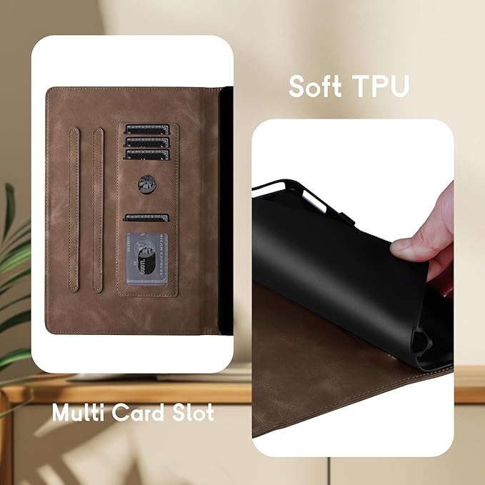 Case for Galaxy Tab A9+ Case 11 Inch, Retro Samsung Galaxy Tab A9 Plus Cover SM-X210/215 with Carved Flap, Magnetic Buckles Design, Stand Function Brown