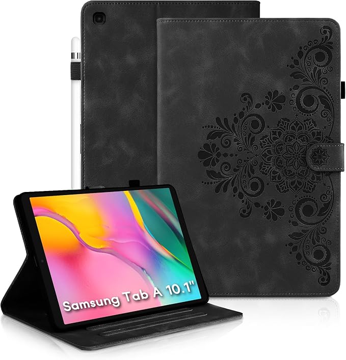 Mantala Funda para for Galaxy Tab A 2019 Case, Soft Touch Faux Leather with Card Slots and Kickstand, Water-Proof Precise Cutouts Compatible with Funda para Samsung Galaxy Tab A 10.1 2019 Black