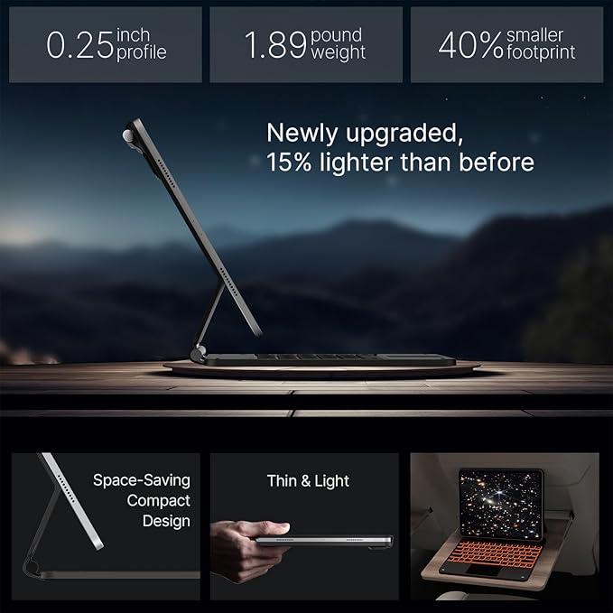 typecase Keyboard Case for iPad Air 13 and iPad Pro 12.9 (6th,5th,4th,3rd Gen),Magic-Style for iPad Pro 12.9,Magnetic Keyboard,Built-in trackpad,11 Colors Backlight,James Webb Orange