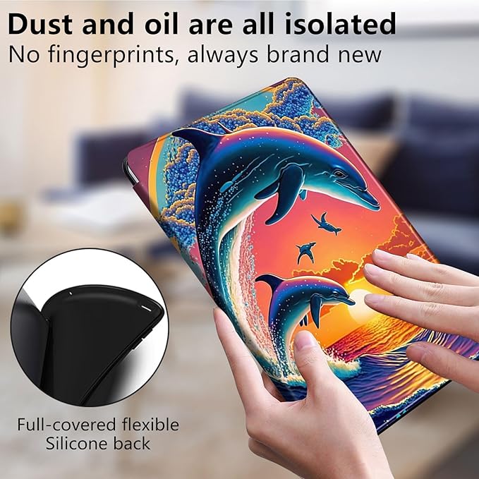 Case for Lenovo Tab M10 Plus 10.3", 360 Degree Rotating Folding Stand,with Auto Sleep/Wake Case for Lenovo Tab M10 Plus (2020 2nd Gen) TB-X606F/TB-X606X 10.3" FHD Tablet,Dolphins in The Sunset