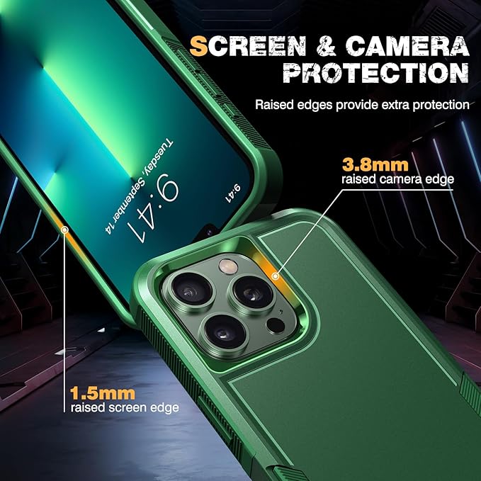 Diaclara Designed for iPhone 13 Pro Max Case, [with Privacy Screen Protector] [Anti Spy] [Military Grade Drop Protection] Heavy Duty Full-Body Shockproof Phone Case, Green