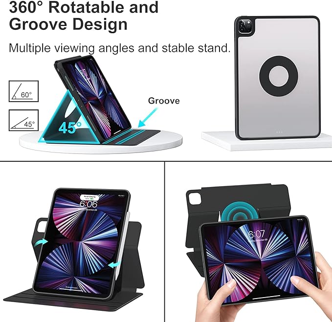 Vertical Case for iPad 9th/8th/7th Generation/Pro 10.5/ Air 3rd Gen, Magnetic Detachable Case with Pencil Holder【It can Hold Keyboard】 360 Rotatable Smart Cover (Lavender)