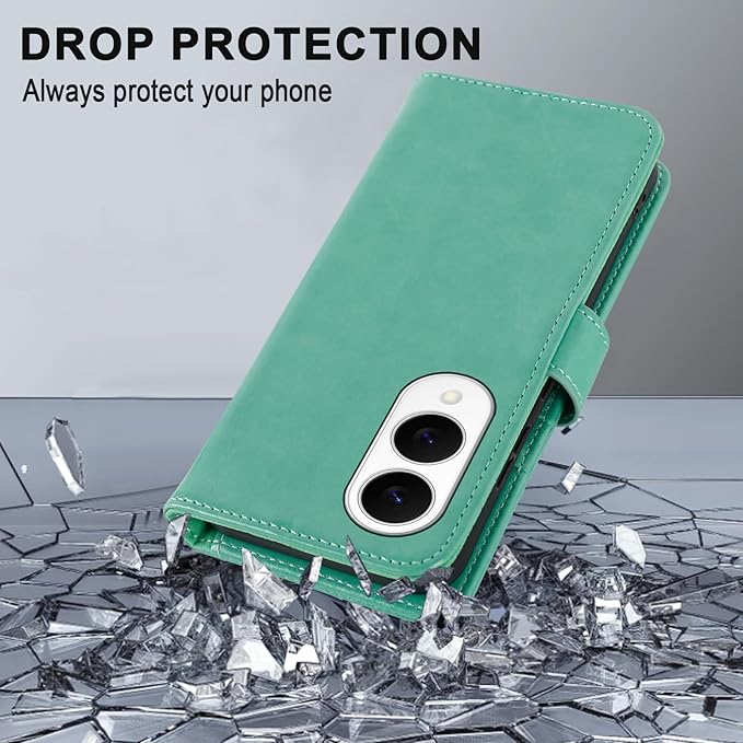 MONASAY Wallet Case Fit for Samsung Galaxy S25 Edge 5G，[Lens & Glass Screen Protector] [RFID Blocking] Flip Folio Leather Cell Phone Cover with Credit Card Holder, 6.7 inch, Mint