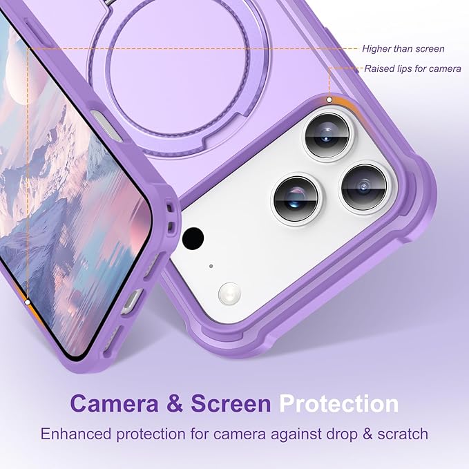 Compatible with iPhone 17 Pro Case with Invisible Magnetic Ring Stand [Compatible with Magnetic] [Military Drop Protection] Shockproof Slim Hard Back Soft Edge Case 6.3 Inch, Purple