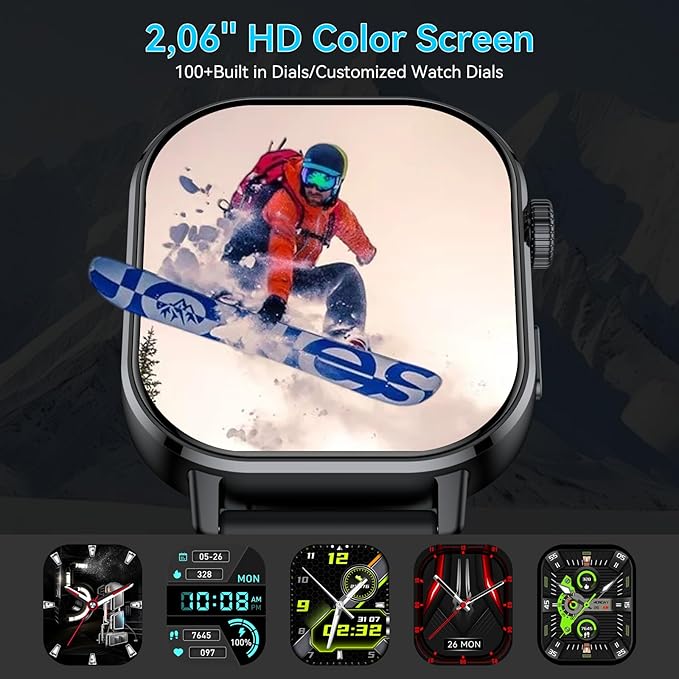 Smart Watch GPS, 2.06"HD AMOLED Display Smartwatch for Men/Women(Answer/Make Call),110+ Workout Mode, 5 ATM Water-Resistance, Heart Rate/Sleep Monitor /Stress, Pedometer Running Watch for Android/iOS