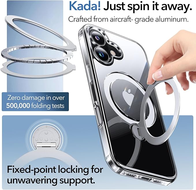 Anqrp 360° All-in-ONE Crystal Clear Case for iPhone 17 with Rotatable Magnetic Stand, Compatible with Mag-Safe, Anti-Yellowing Transparent MIL-Grade Shockproof Phone Case Cover for iPhone 17