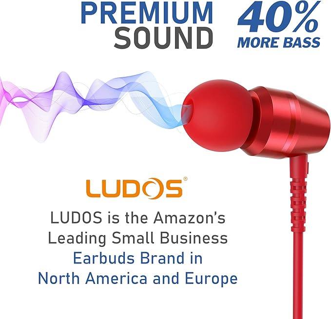 LUDOS OMNITONE USB C Headphones for iPhone 16 15 Pro Max Plus iPad Pro, 5 Years Warranty, USB-C Earbuds for Samsung Galaxy S24 S23 Ultra S22 S21 S20 A55 A54 A53, USB Type C Earphones - Red