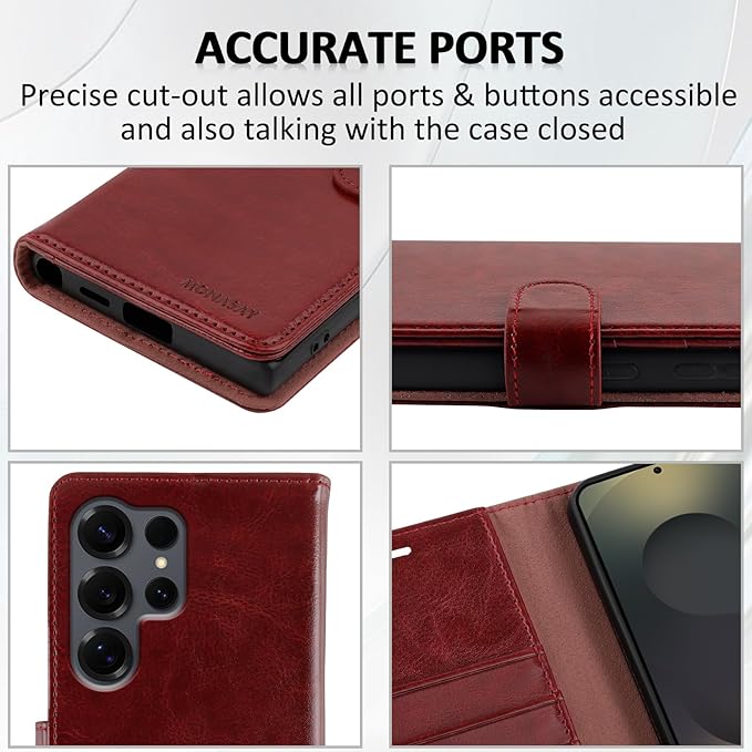 MONASAY Wallet Case Fit for Samsung Galaxy S25 Ultra 6.9 inch, [Lens & Glass Screen Protector Included] [RFID Blocking] Flip Folio Leather Cell Phone Cover with Credit Card Holder, Burgundy
