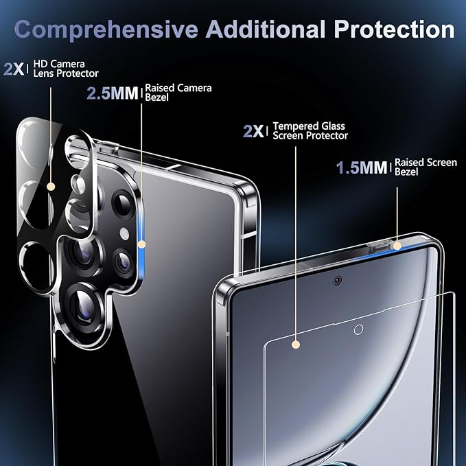 Red2Fire for Samsung Galaxy S25 Ultra Case Clear, [Non-Yellowing] [Slim Thin] [Military Grade Drop Protection] Lightweight Shockproof Protection Phone Case for S25 Ultra Case 6.9 inch, Clear