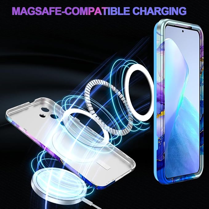Casetego for Galaxy S24 Case,Compatible with MagSafe,[Military Grade Drop Test] Full Body Protection Slim Shockproof Rugged Marble Women Case for Samsung Galaxy S24 6.2 inch,Azure Blue