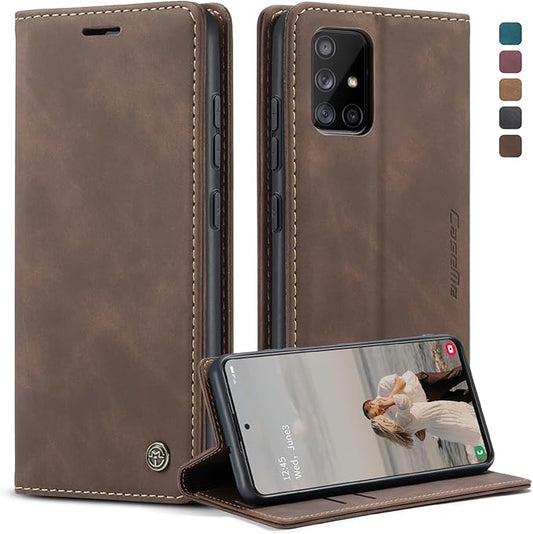 for Samsung Galaxy A51 Case, Flip Wallet Leather Case with Card Holder Magnetic Closure Shockproof Kickstand Protective Phone Cases Cover for Samsung A51,Coffee