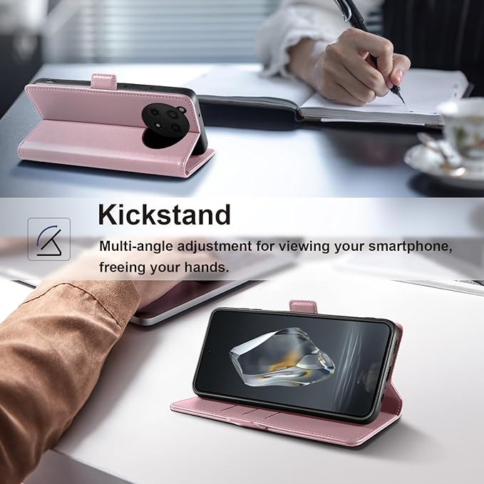 Wallet Flip Case for OnePlus 12R 5G - [RFID Blocking] Luxury PU Leather Card Holder Magnetic Phone Cover with Kickstand,Shockproof Protective Case,Pink