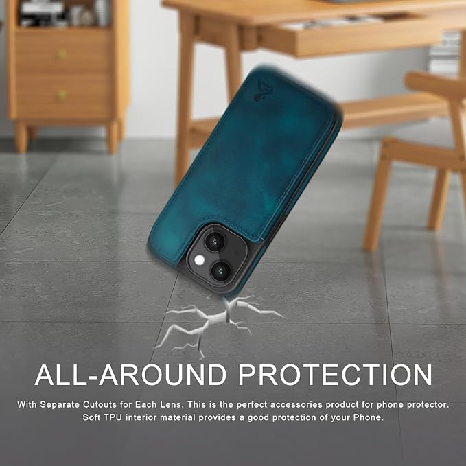 DJDUCK Designed for iPhone 14 Case Wallet with Card Holder, [Magnetic Clasp Cover] [RFID Blocking Leather Protection] Shockproof Women Men Cases 6.1 Inch for Apple 14 Teal