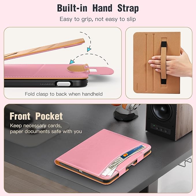 MoKo for iPad (A16) 11th Generation Case 11 inch 2025, iPad 10th Generation Case 10.9" 2022 with Pencil Holder & Pocket, Premium Leather Folio Stand Cover, Multiple Viewing Angles, Cinnamon Pink