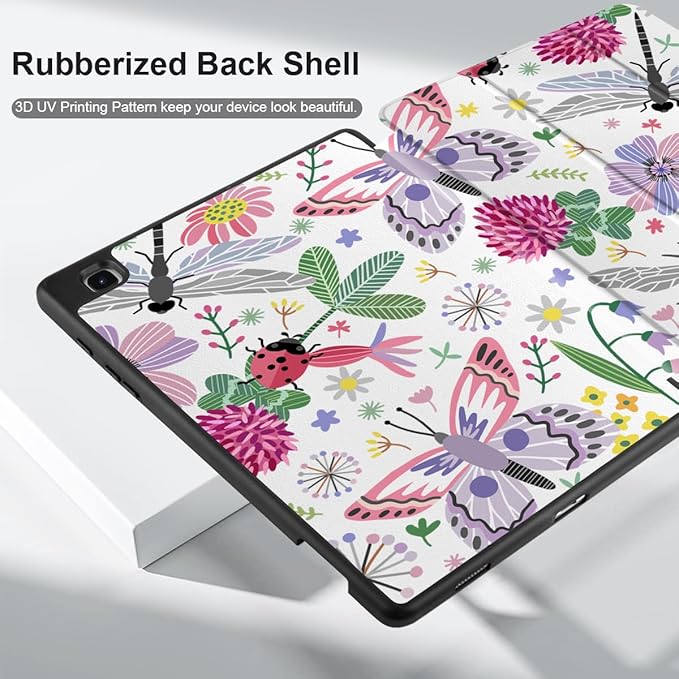 DONGKE Case for Samsung Galaxy Tab S6 Lite 10.4 Inch 2024/2022/2020, Trifold Stand + S Pen Holder + Auto Wake/Sleep + Soft TPU Protective Stand Back Cover, Dragonfly