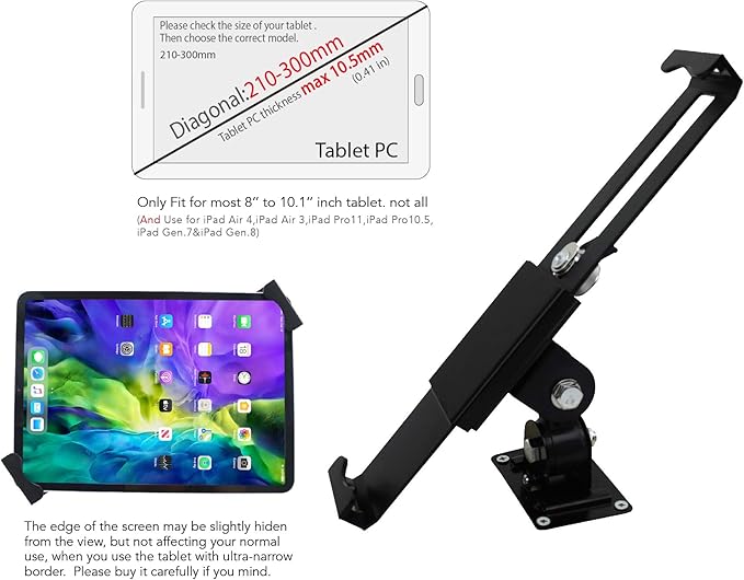 Tablet Wall Mount Holder with Lock and Key, Rotate Design Arbitrary Adjustment,Multi Angle,Bracket for Most 8 to 10.4 Inch,and for iPad Air &10.2,10.9,Pro 11 Galaxy tab,and More (Black)