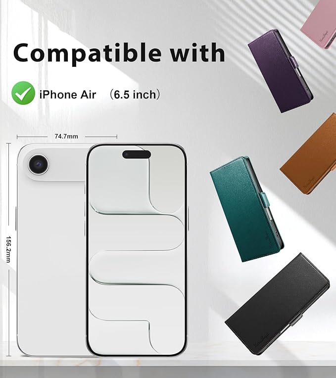 Wallet Flip Case for iPhone 17 Air 5G - [RFID Blocking] Luxury PU Leather Card Holder Magnetic Phone Cover with Kickstand,Shockproof Protective Case,Pink