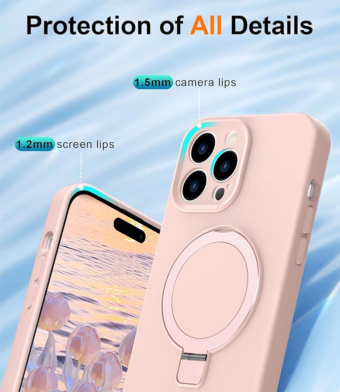 ZHK Liquid Silicone Designed for iPhone 14 pro max Case with Magnet Stand, [Precise Camera Lens Protection][Mil-Grade Drop Shockproof][Soft Anti-Scratch Microfiber Lining] Slim Fit Cover, Pink