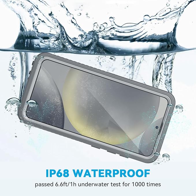 Lanhiem for Samsung Galaxy S24+ Plus Phone Case, IP68 Waterproof Dustproof Case with Built-in Screen Protector, Rugged Full Body Shockproof Protective Cover for Galaxy S24 Plus 6.7 Inch, Marble Gray