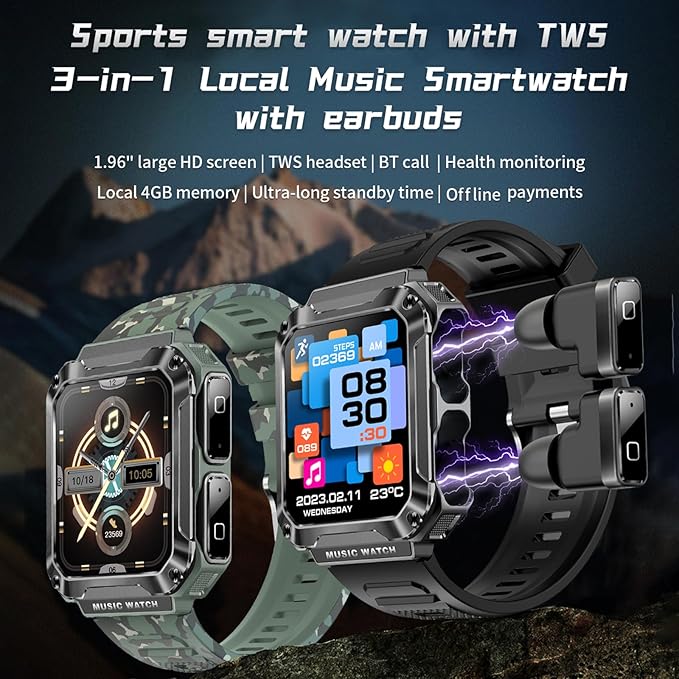 Smart Watch (Answer/Make Calls) for Women Men, Smartwatch with Headphones,110+ Sports Activity Trackers,1.96" HD Fitness Watch with Heart Rate Monitor Sleep Monitor, for iOS Android (Orange)