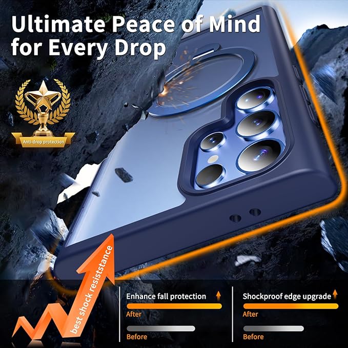 for Samsung Galaxy S24 Ultra Case,Compatible with Magsafe [Wireless Charging],with 360°Rotatable Magnetic Ring Stand,Matte Translucent Slim Soft Edge Phone Kickstand,Blue