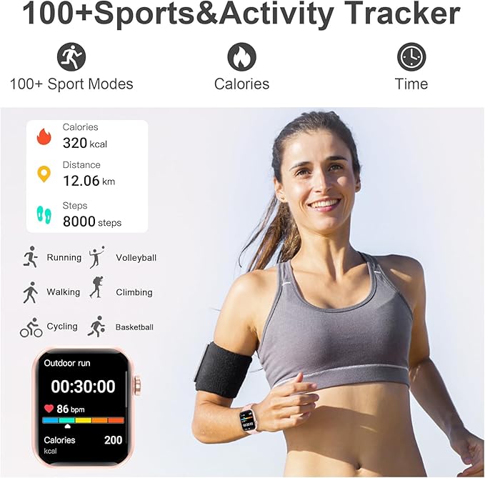 Smart Watches for Men Women 1.83" HD Display Activity Fitness Tracker Smartwatches for Android iOS Phones with Bluetooth Call/Heart Rate/Blood Pressure/Sleep Monitor/100+ Sport/IP67 Waterproof, Pink