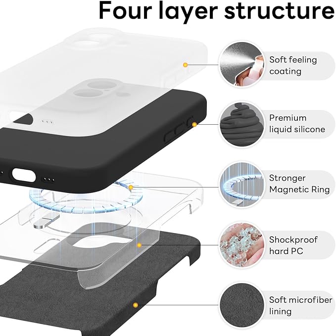 Vooii Magnetic Compatible with iPhone 17 Case (Compatible with Magsafe) (Upgraded Camera Protection) Liquid Silicone Shockproof Full Body Protective Phone Cover for Women Men, Black, 6.3"