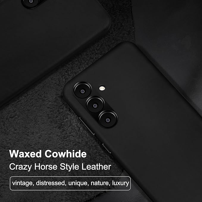 Belemay Leather Case for Samsung Galaxy S24 Plus Compatible with Magsafe - Premium Crazy Horse Leather [Vintage Aesthetics] Unique Patina, Comfort Grip, Metal Buttons, Soft Cover (6.7") Antique Black