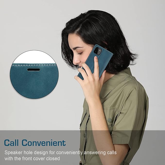 for Samsung Galaxy A22 5G Case, Flip Wallet Leather Case with Card Holder Magnetic Closure Shockproof Kickstand Protective Phone Cases Cover for Samsung A22 5G,Blue-Green