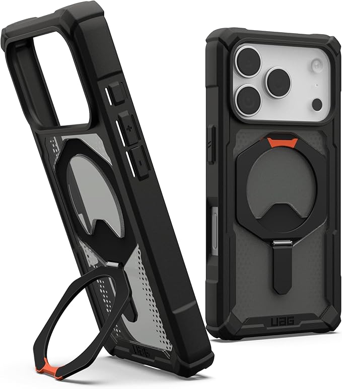 URBAN ARMOR GEAR UAG Designed for iPhone 17 Pro Case with Kickstand Plasma XTE - Compatible with MagSafe Transparent Military Grade Protective Cover, Black/Pop Orange