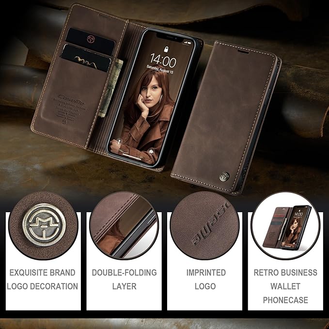 for iPhone Xs Max 6.5-Inch Case, Flip Wallet Leather Case with Card Holder Magnetic Closure Shockproof Kickstand Protective Phone Cases Cover for iPhone Xs Max, Coffee