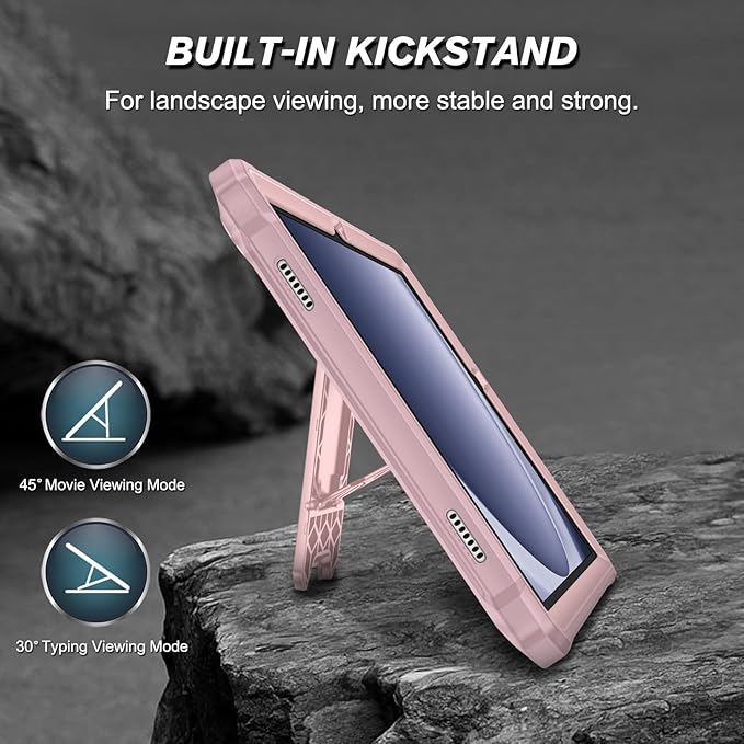 Fintie Shockproof Case for Samsung Galaxy Tab A9 Plus/A9+ 5G 11 Inch 2023 Model (SM-X210/X216/X218), Tuatara Rugged Unibody Hybrid Bumper Kickstand Cover Built-in Screen Protector, Rose Gold