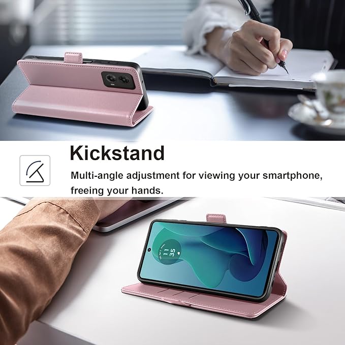 Wallet Flip Case for Moto G 5G (2024) - [RFID Blocking] Luxury PU Leather Card Holder Magnetic Phone Cover with Kickstand,Shockproof Protective Case,Pink