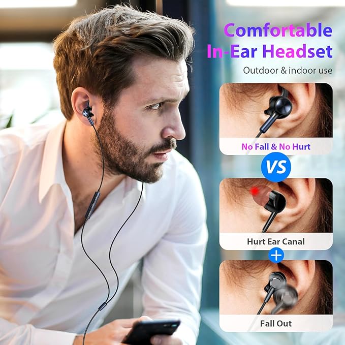 APETOO Wired Ear Buds Sport in-Ear Headphones w/Anti Fall/Hurt Wingtips, Mute Mic, Pure Stereo Bass, Noise Isolating Aux 3.5mm Earbuds for Running/iPhone/Samsung/Android/Laptop/PC/School/Small Ear