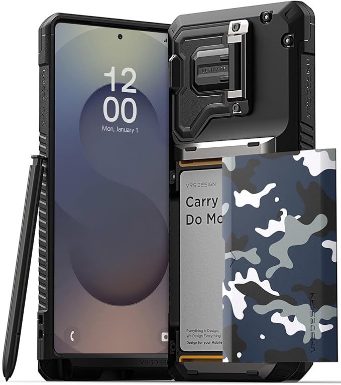 VRS DESIGN Damda Glide DuoGuard for Galaxy S25 Ultra Case (2025), Premium Sturdy Fully Covered Camera Lens Protection Cover Card Holder Wallet Case (Camo Navy)