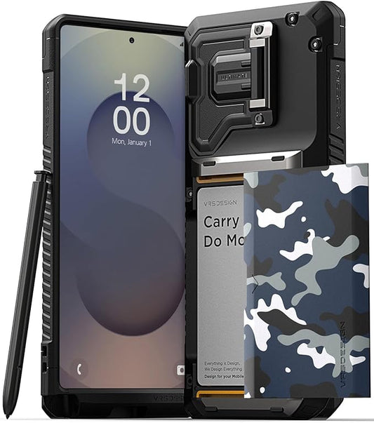 VRS DESIGN Damda Glide DuoGuard for Galaxy S25 Ultra Case (2025), Premium Sturdy Fully Covered Camera Lens Protection Cover Card Holder Wallet Case (Camo Navy)