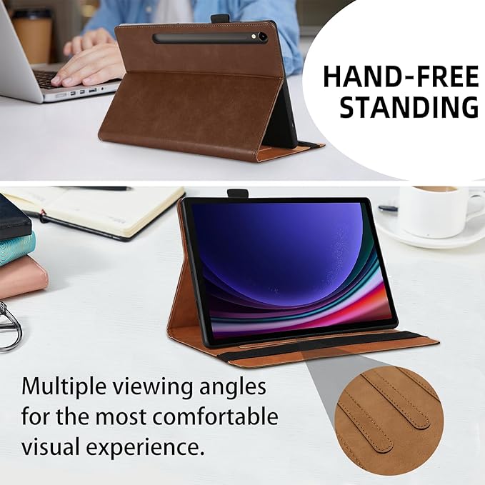 Case for Samsung Galaxy Tab S9 FE 5G 10.9 Inch/S9 11 Inch Case 2023/Tab S8 2022/Tab S7 2020 11 inch, Business PU Leather Cover with Card Slot Pen Holder Multi-Angle Stand- Brown