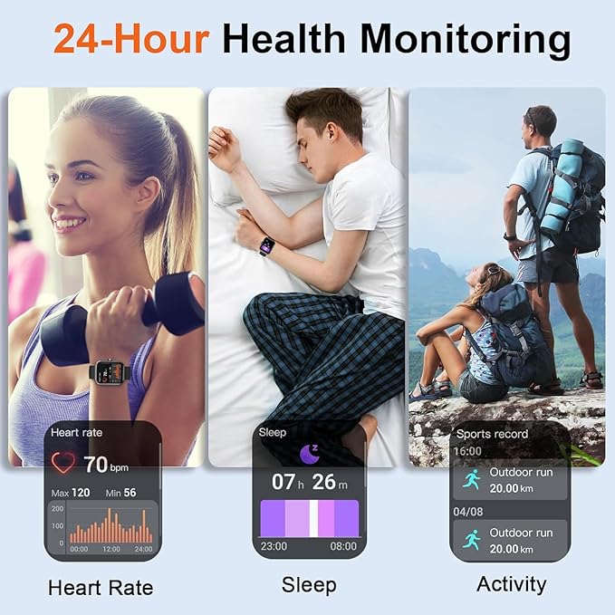 Smart Watch, 1.96" for Men Women (Answer/Make Call), Fitness Tracker with 100+ Sport Modes, IP68 Waterproof, Heart Rate/Sleep Monitor, Spo2, Pedometer, Activity Tracker for Android iOS, V71-2