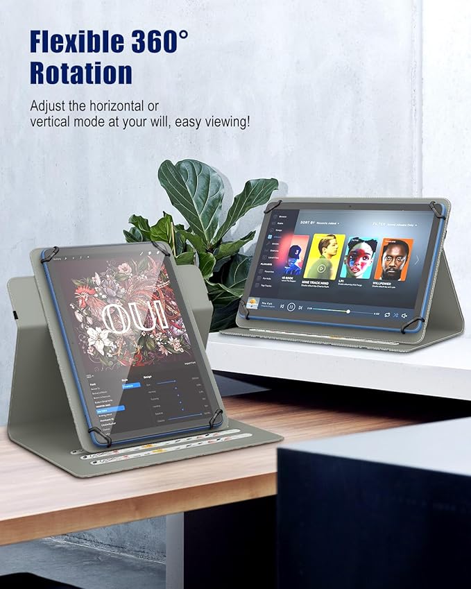 TiMOVO Universal Case for 9-11 Inch Tablet, 360 Degree Rotating Stand Protective Cover with Pen Pocket for 9 10 10.1 Inch Android Touchscreen Tablet, Flowers