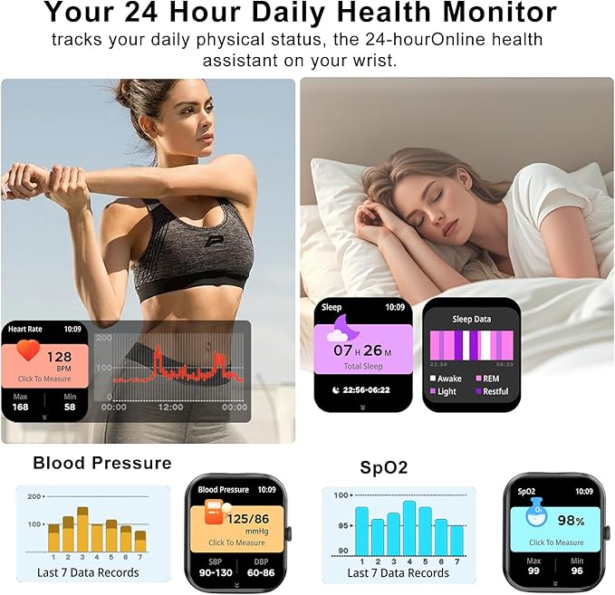 Smart Watch for Men Women Compatible with iOS Android Phone, 1.83" Full Touchscreen IP68 Waterproof Smartwatch,Fitness Tracker with Make/Recive Call 123+ Sport Modes Heart Rate/Sleep Monitor