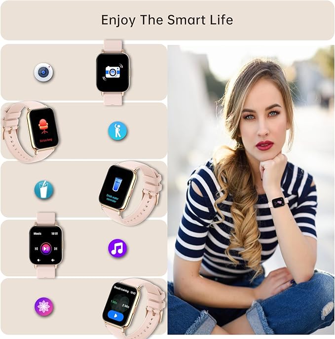 Smart Watch for Women(Answer/Dial Calls) 1.85" HD AI Voice Smartwatch with Fitness Tracker/Step Counter/Heart Rate Sleep Monitor, 120+ Sports Modes, IP68 Waterproof for Android/iOS, Pink/2 Bands