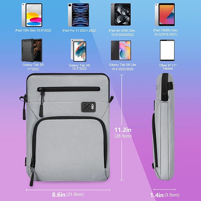 11 Inch Tablet Sleeve, Compatible with iPad Pro 11 (5th–1st Gen, M4/M2/M1), 10.9" iPad Air (7th–4th Gen, M3/M2), Microsoft Surface Go & Other 11" Tablets, Water-Resistant Case