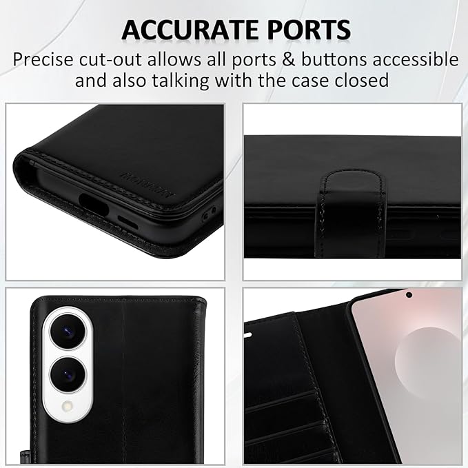 MONASAY Wallet Case Fit for Samsung Galaxy S25 Edge 5G，[Lens & Glass Screen Protector] [RFID Blocking] Flip Folio Leather Cell Phone Cover with Credit Card Holder, 6.7 inch, Black