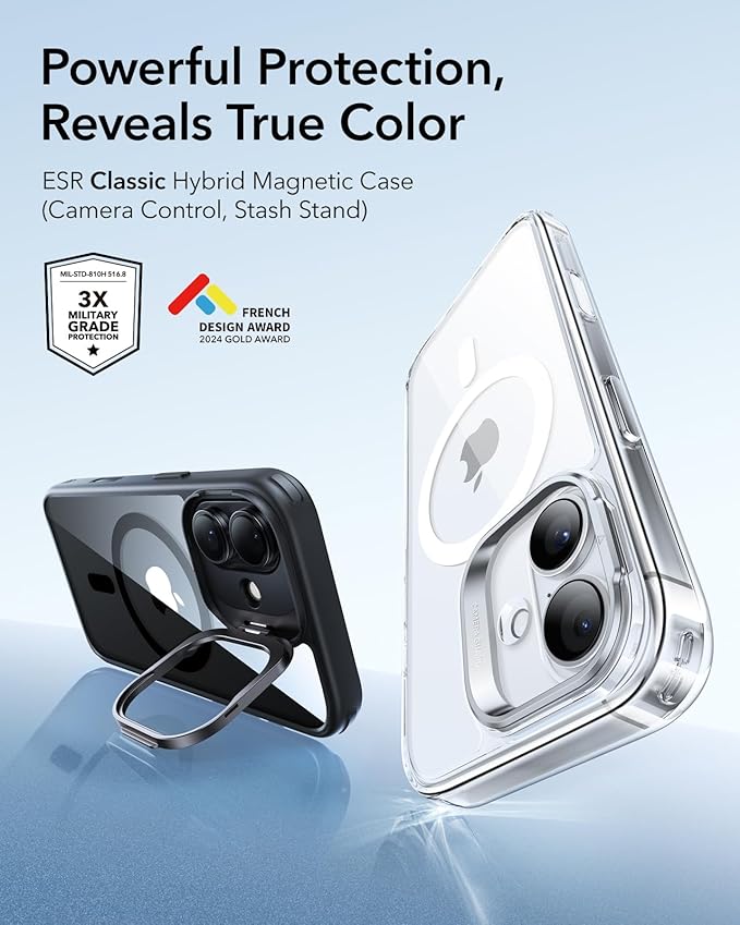 ESR for iPhone 17 Case with Stand, Camera Control Cover Compatible with MagSafe, Military-Grade Drop Protection Magnetic Phone Case for iPhone 17, Scratch-Resistant Back Cover,Clear Black