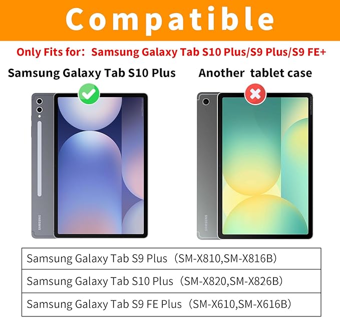 Case for Samsung Galaxy Tab S10 Plus 2024/ S9 FE Plus 5G 12.4 Inch 2023 with Pocket 360° Rotating Multi-Angle Stand Cover Auto Wake/Sleep PU Leather Business Folio Protective Cases, Orange